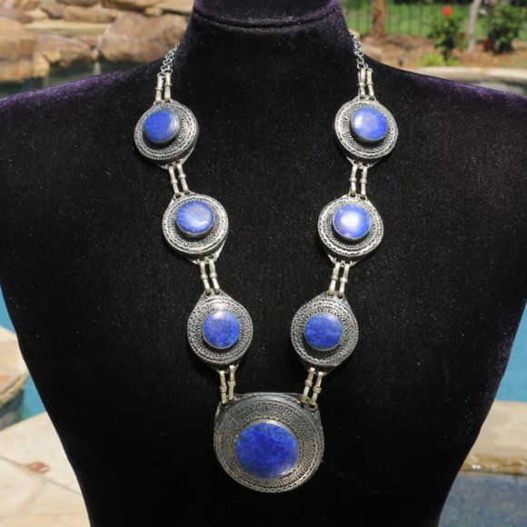 Lapis Lazuli Necklace Handmade Vintage Ethnic - Picture 9 of 9
